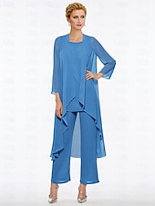 voordelige Broekpakken van mama-Strand Bruiloft Jumpsuit  Pantsuit Moeder van de Bruid Elegante Plus Size Bateau Hals Vloer Lengte Chiffon Mouwloos Wrap Inbegrepen met Effen Kleur om indruk te maken 2025 gratis maat op maat