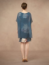 abordables Moins de 129,99 $-Robe Mère de la Mariée Colonne Sheath Élégante Col Ronde Longueur Thé Mousseline Satin Manches Courtes avec Fleur Couleur Unie Robe de Mariage Invité 2025