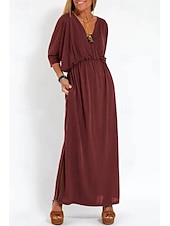 ieftine Rochii din chiffon-Pentru femei Rochie Lunga Rochie Maxi Rochie casual Rochie de Cocktail Rochie pentru invitata de nunta Rochii din Șifon Modă Vacanță Ieșire Sfârșit de săptămână Fit regulat Simplu Manșon Lung În V