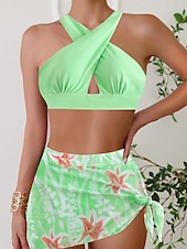 cheap Bikini Sets-Women&#039;s Swimwear Bikini 2 Piece Cheeky Swimsuit Push Up Knitted Vacation Tropical Floral Color Block Halter Neck Sleeveless Bathing Suits