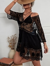 levne Plážové šaty-Plavky pro ženy s krytím Plavecké šaty plavky krajkový patchwork dovolená plážové oblečení jednobarevné V výstřih dlouhé rukávy plavky