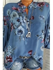 economico Camicie-Per donna Camicia Camicie ispirate al lino Blusa Fiore Elegante Manica Lunga Scollo a V Top Regolari Quotidiano Uscire Stampato Bianco Rosa Blu Estate