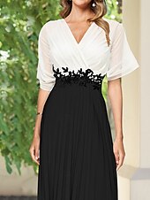levne Délka podlahy-A-line šaty matky nevěsty elegantní vintage jednoduché v-krk podlahové délky šifonové krátké rukávy s krajkovou aplikací sklady zřasené