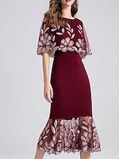 abordables Longueur du thé-Robe Mère de la Mariée Élégante Fête Col Arrondi Longueur Sol Cotonnage Manches Courtes avec Broderie Robe Midi 2025