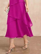 preiswerte Einfaches Kleid-Damen Abschlusskleid Midi Kleid Einfarbig Wein Rose Rot Sommer Frühling A-Linien Kleid Rüschkleid Arbeitskleider Semi Formal Formal Arbeit Reguläre Passform Schlicht Rundhalsausschnitt