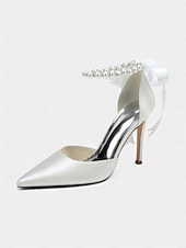 cheap Cocktail-Women&#039;s Champagne Satin Wedding Heels with Pearl Ankle Strap - Elegant Bridal &amp; Cocktail Stiletto Pumps