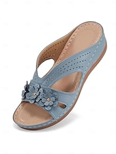 abordables Sandales Confort-sandales compensées élégantes à découpes florales pour femmes - chaussures d&#039;été confortables avec des fleurs décoratives, idéales pour un usage quotidien ou des fêtes de jardin
