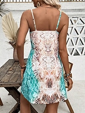 preiswerte Boho Kleider-Damen Mini Kleid A-Linien Kleid Sommerkleid Off-the-Shoulder Kleid Urlaub Lässige tägliche lockere Passform Grafik Bohemian ärmellos U-Ausschnitt Blau Sommer