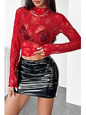 economico Top in Pizzo-Per donna Camicia di Pizzo Blusa Pizzo Semplice Elegante Moderno Manica Lunga Girocollo Top Regolari Quotidiano Ferie Uscire Nero Bianco Rosa Rosso Estate