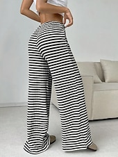 economico Pantaloni-Per donna Pantaloni Casual Lunghezza intera Naturale A righe Elasticizzato Casual Quotidiano Grigio chiaro Marrone e nero Blu cielo e Bianco Bianco / Rosa Estate
