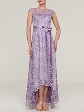 abordables Longueur du thé-Robe Mère de la Mariée A-Line Invité de Mariage Élégante Minimaliste Détachable Col Bascule Asymétrique Mi-Longue en Dentelle Charmeuse Sans Manches avec Dentelle Robe Midi 2025