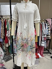 levne Neformální květinové šaty-Dámské Dlouhé šaty Maxi šaty Bílé šaty Plátěné šaty Boho šaty Šaty s potiskem Romantické Klasické Elegantní šaty Nahoře nabírané Dovolená Denní Letní šaty Volný Grafika Květiny Poloviční rukáv Do V