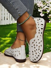 economico Ballerine da donna-slip-on bianche da donna con taglio laser a piedi nudi - scarpe casual traspiranti e leggere, comode e comode, perfette per le giornate estive