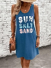 preiswerte Einfaches Kleid-Damen Mini Kleid Sommerkleid Urlaub Lässige Strand tägliche lockere Passform Herz Grafik ärmellos U-Ausschnitt Schwarz Sommer