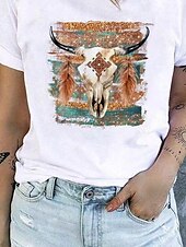 cheap Art&amp;Design tee-Women&#039;s Summer Tops Graphic Tribal Fashion Western Casual Short Sleeve Round Neck Regular Tops Daily Going out Weekend Patchwork Print White Summer Spring