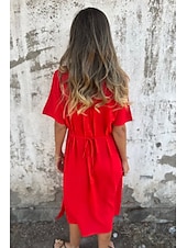 economico Abiti casual bianchi-Per donna Abito Midi Abito in cotone e lino Moda Essenziale Quotidiano Uscire Spiaggia Vestibilità regolare Fiore Manica Corta Scollo a V Bianco Giallo Rosa Vino Estate
