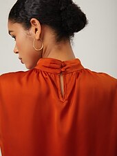 cheap Blouses &amp; Shirts-Orange stand-up collar sleeveless knotted top