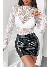 economico Top in Pizzo-Per donna Camicia di Pizzo Blusa Pizzo Semplice Elegante Moderno Manica Lunga Girocollo Top Regolari Quotidiano Ferie Uscire Nero Bianco Rosa Rosso Estate