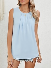billige Tanks og camisole til kvinner-Dame Skjorte Bluse Helfarge Stilfull Fritid Ermeløs Crew-hals Vanlige topper Daglig Svart Hvit Rosa Vin Grønn Sommer Vår