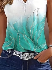 billige Tanks og camisole til kvinner-Dame Camisole Tank Top Nyanse Blomstret Fritid Ermeløs Hals med hakk Vanlige topper Daglig Knapper Trykt mønster Grønn Sommer