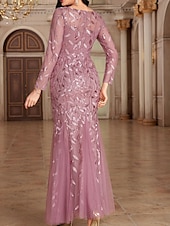 preiswerte Unter 129,99 $-Kleid Mutter der Braut Kleid Elegant Party Rundhalsausschnitt Bodendland Polyester Langarm mit Stickerei 2025