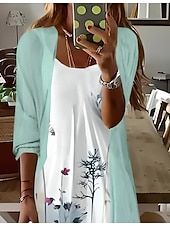 preiswerte Blumenkleid-Damen Maxi Kleid 2 Teile Kleid Set Sundress Sommerkleid Slip Kleid Urlaub Formal Boho Urlaub Lockerer Schnitt Grafik Paisley 3/4 Länge Ärmel Träger V-Ausschnitt Hellblau Sommer Frühling