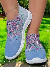 economico Sneakers da donna-Sneakers da passeggio da donna con stampa floreale, scarpe leggere e traspiranti in mesh, ideali per viaggi informali, passeggiate in giardino e comfort quotidiano.