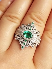 abordables Bagues pour femmes-Bague couronne émeraude vintage pour femme – bijoux élégants d&#039;inspiration royale pour fiançailles, mariages et occasions spéciales