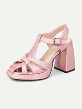 economico Anni &amp;#39;80-sandali con plateau rosa olografici da donna – scarpe con cinturino a T con tacco alto e spesso ispirate allo stile retrò degli anni &#039;80 per feste, locali notturni ed eventi speciali