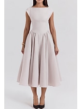 economico Abiti casual bianchi-Per donna Abito Midi Abito Bianco Moda Moderno Compleanno Laurea Data Vestibilità regolare Semplice Senza Maniche Girocollo Nero Grigio chiaro Beige Estate