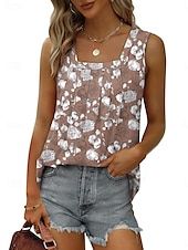 levne Grafický obchod Tank tops &amp; Camis-Dámské Tílko do košilky Květinový Grafika stylové Na běžné nošení Bez rukávů Hranatý Běžné topy Denní Nabírané šaty Tisk Hnědá Léto