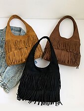cheap Handbag &amp; Totes-Women&#039;s Boho Fringe Shoulder Bag Hobo Handbag – Vintage Faux Suede Handbag for Music Festivals, Casual Outings &amp; Travel
