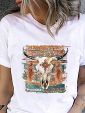 cheap Art&amp;Design tee-Women&#039;s Summer Tops Graphic Tribal Fashion Western Casual Short Sleeve Round Neck Regular Tops Daily Going out Weekend Patchwork Print White Summer Spring