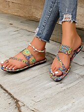 preiswerte Urlaubsandalen-Flache Sandalen für Damen im Boho-Paisley-Print – stylische Riemchensandalen für den Sommer für Freizeitausflüge, Strand und Urlaub