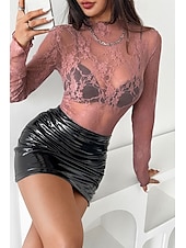 economico Top in Pizzo-Per donna Camicia di Pizzo Blusa Pizzo Semplice Elegante Moderno Manica Lunga Girocollo Top Regolari Quotidiano Ferie Uscire Nero Bianco Rosa Rosso Estate