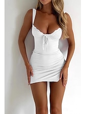 economico Abiti di Laurea-Per donna Mini Abito Abito Bianco Abito da laurea Abito in Pizzo Abito Sottoveste Moda Moderno Compleanno Laurea Data Vestibilità regolare Semplice Senza Maniche Spalline sottili Giallo Chiaro Bianco