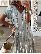 levne Umění a design šaty-Dámské Maxi šaty Letní šaty Áčkové šaty prázdniny Na běžné nošení Jdeme ven Plážové Běžný Květinový Grafika Krátký rukáv Do V Vodní modrá Trávová zelená Jaro Podzim