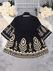 abordables Robes Boho-Femmes Mini Robe Robe trapèze Occasionnel Extérieur Sortir Coupe régulière Graphique Géométrique Manche 3/4 Col en V Noir Été