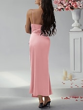 cheap Sundresses-Women&#039;s Long Dress Maxi Dress Prom Dress Party Dress Satin Dress Elegant Mature Elegant Dress Wedding Party Wedding Guest Regular Fit Plain Sleeveless Spaghetti Strap Black Champagne Pink Blue Summer