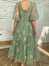 levne Plesové šaty-Šaty plesová toaleta elegantní šaty večerní párty do podlahy bez rukávů V-krk krajka bez zad s květinovým potiskem
