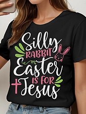 billiga Påsk T-shirt-Påsk Dam Blus Blommig Djur Ledigt Kortärmad Rund hals Vanliga toppar Dagligen Mönster Svart Sommar Vår