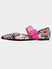 levne Dámské boty s plochou podrážkou-dámské kalhotky mary jane s květinovým leopardím vzorem – elegantní boty se špičatou špičkou s růžovým páskem na přezku pro běžné, pracovní a jarní výlety