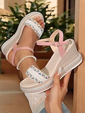 economico Infradito da Vacanza-sandali con zeppa bohémien da donna – sandali con plateau espadrillas con cinturini intrecciati e cinturino alla caviglia per la spiaggia estiva e l&#039;abbigliamento casual