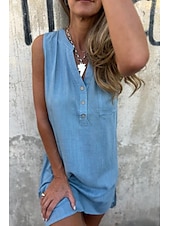 cheap Dresses-Women&#039;s Mini Dress Linen-Inspired Dresses Cotton Linen Dress Fashion Classic Modern Vacation Daily Holiday Regular Fit Plain Sleeveless V Neck Black Beige Grey Light Blue Summer