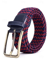 cheap Men&#039;s Belts-Men&#039;s Braided Elastic Stretch Belt – Multicolor Woven Design with Leather Tip &amp; Metal Buckle, Casual &amp; Golf Style, Adjustable Fit for Jeans &amp; Trousers, Perfect for Sports &amp; Everyday Wear