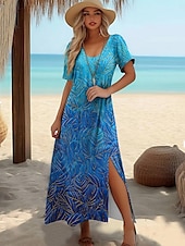 abordables Vestido Floral-Vestido Maxi de Mujeres Vestido de Camiseta Vestido de Tee Vestido de Playa Vestido de Cambio Vestido de Verano Elegante Bohemio Tropical Vacaciones Fiesta Holiday Corte Regular Gráfico Vintage