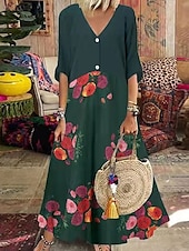 ieftine Rochie cu dungi și geometrică-Pentru femei Rochie Maxi Rochii Tricou Rochie A line Rochie Fit And Flare Casual Zilnic Fit regulat Grafic Manșon Jumate În V Negru Albastru piscină Maro Trifoi Vară
