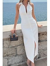 ieftine Rochii de absolvire-Pentru femei Rochii Midi Rochie albă Rochie de absolvire Modă Zi de Naștere Concediu Absolvire Fit regulat Simplu Fără manșon Guler Cămașă Negru Alb Vară