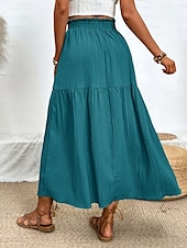 abordables Jupes unies-Femmes Jupe Évasé Mode Occasionnel Maxi Taille haute Jupes Couleur Unie A Volants Fendu Micro-Élastique Décontracté Quotidien Week-end Noir Bleu Vert Été Polyester