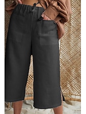 abordables Pantalon uni en coton et lin-Femmes Pantalon en coton et lin Slacks Pantacourt Occasionnel Confort Longueur cheville Naturel Uni Avec Poches Conception à cordon élastique Confortable Extérieur Rue Sortir Noir Blanche Kaki Été